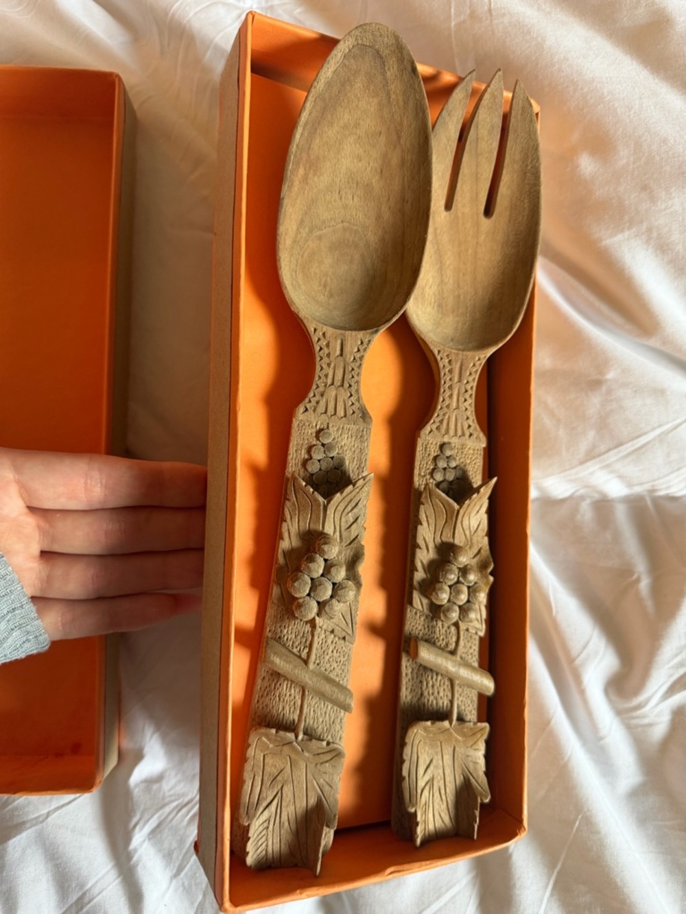 New Beautiful Olive Wood Carved Salad Servers